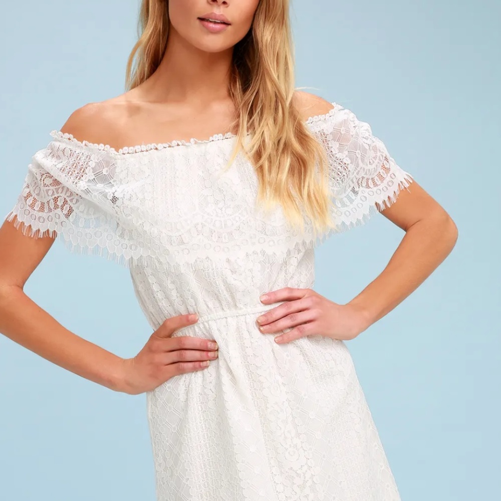 Lulu’s Ivory Lace Off-The-Shoulder Dress